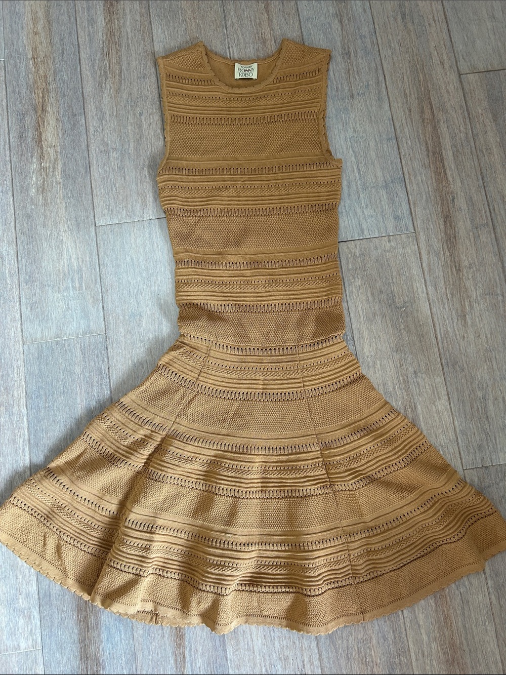 Torn by Ronny Kobo Camel Brown Sleeveless Knit Fit-and-Flare Mini Dress XS